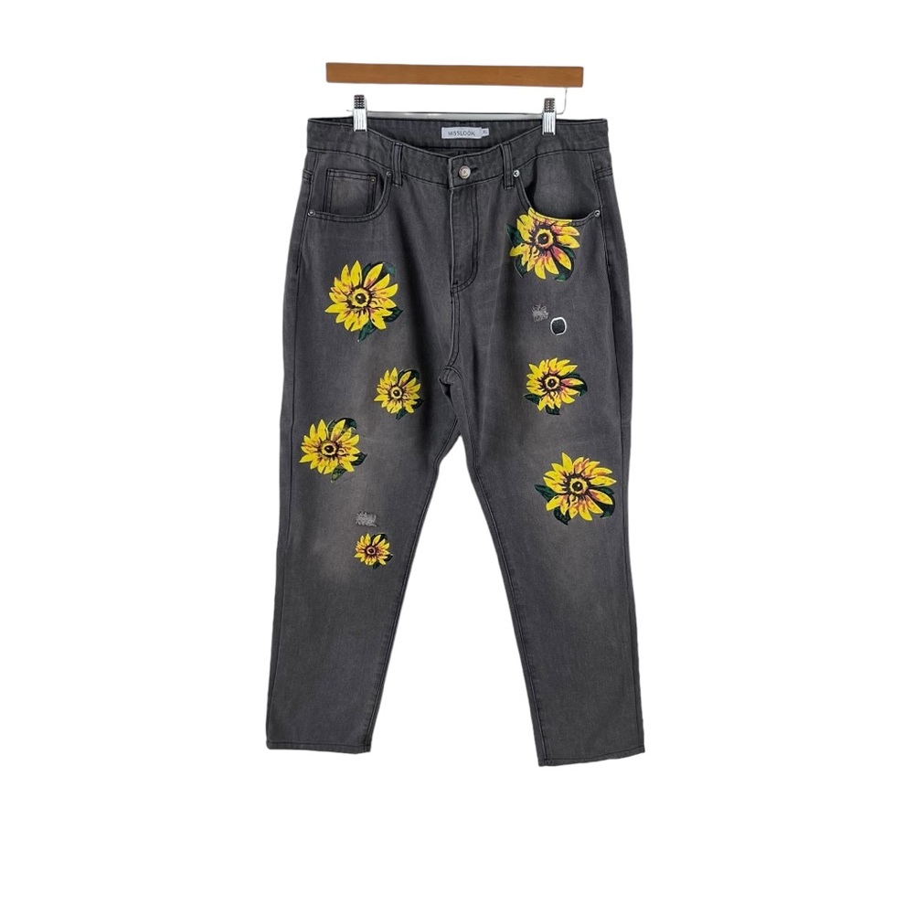 Misslook Women’s Sunflower Mom Jeans Light Distressed Frayed XL